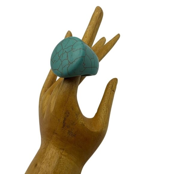VTG Chunky Handmade Turquoise Color tone Ceramic Ring Plus size 9-9.5 - Picture 2 of 6